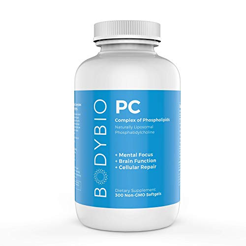 Product Cover BodyBio - PC Phosphatidylcholine, Liposomal Phospholipid Complex for Cell Health - Enhance Brain Function, Focus, Memory & Clarity - Microbiome Support - Science & Research Backed - 300 Softgels