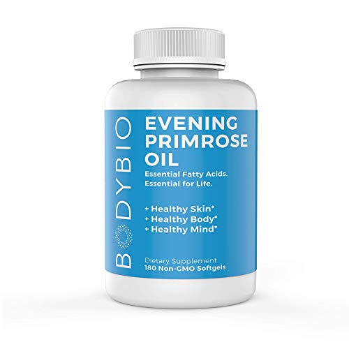 Product Cover BodyBio - Evening Primrose Oil for Healthy Skin, Immune Support & Hormone Balance. Non-GMO, Cold Pressed - 1300mg, 180 Softgels