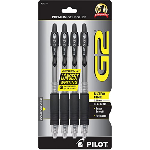 Product Cover PILOT G2 Premium Refillable & Retractable Rolling Ball Gel Pens, Ultra Fine Point, Black Ink, 4-Pack (31275)