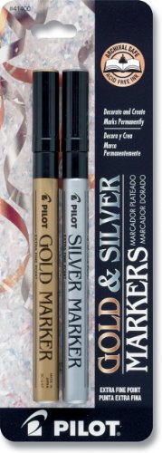 Product Cover Pilot Gold and Silver Metallic Permanent Paint Markers, Extra Fine Point, Set of 2 Markers (41400)