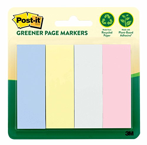 Product Cover Post-it 51141333649 Greener Page Markers, Sunwashed Pier Colors, 1 x 3-Inches, 50-Sheets/Pad, 4-Pads/Pack