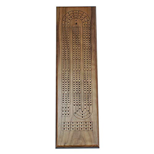 Product Cover Classic Cribbage Set - Solid Walnut Wood Continuous 3 Track Board with Metal Pegs