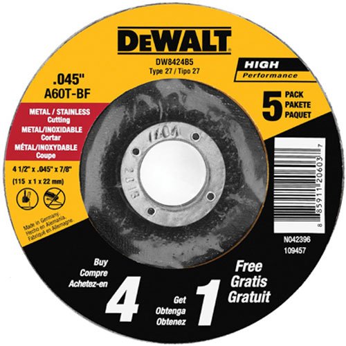 Product Cover DEWALT ACCESSORIES DW8424B5 DEWALT 4-1/2-Inch by 0.045-Inch Metal Cutting Wheel, 7/8-Inch Arbor, 5-Pack