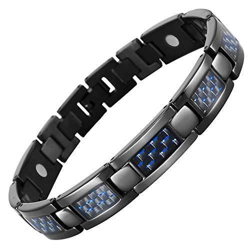 Product Cover Willis Judd Mens Blue Carbon Fiber Titanium Magnetic Bracelet Adjustable
