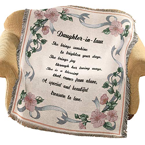 Product Cover Daughter Floral Tapestry Throw Blanket with Fringe Border - Features Lovely Scripted Message