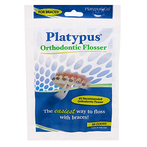 Product Cover Platypus Orthodontic Flossers for Braces - Unique Structure Fits Under Arch Wire, Floss Entire Mouth in Less than Two Minutes, Increases Flossing Compliance Over 84% - 30 count bag