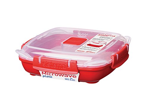 Product Cover Sistema Microwave Cookware Plate, Small, 14.8 Ounce/ 1.85 Cup, Red