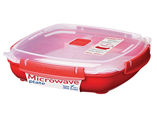 Product Cover Sistema Microwave Cookware Plate, Large, 43.9 Ounce/ 5.5 Cup, Red