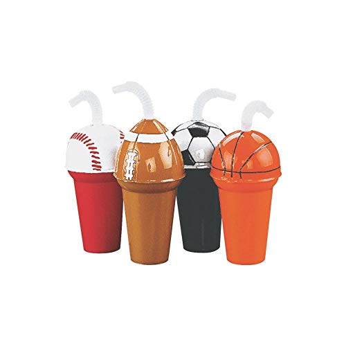 Product Cover Fun Express Sports Ball Cup Assortment (Set of 12) Baseball, Football, Soccer Ball and Basketball Designs