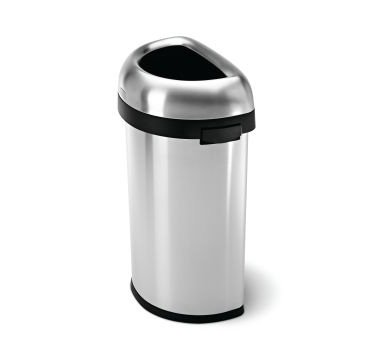 Product Cover simplehuman 60 Liter / 15.9 Gallon Commercial Heavy-Gauge Stainless Steel Large Semi-Round Open Trash Can, Brushed Stainless Steel