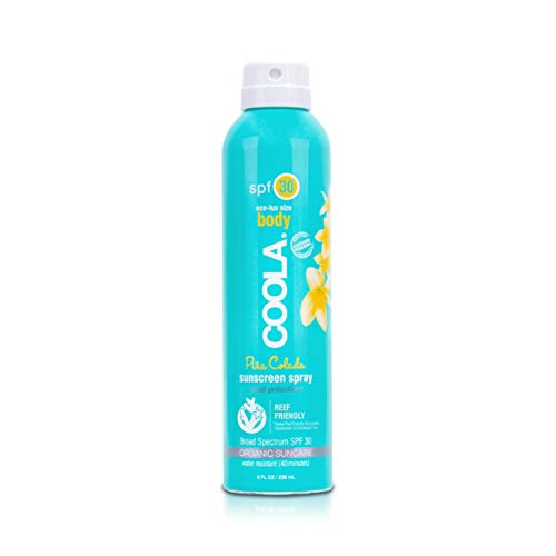 Product Cover COOLA Organic Sunscreen Body Spray , SPF 30 , Certified Organic Ingredients , Farm to Face , Ultra Sheer , Eco-Lux Size , Continuous Spray , Water Resistant , Piña Colada
