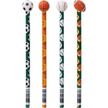 Product Cover Fun Express Wooden Sports Pencils with Ball Eraser 12 Pack