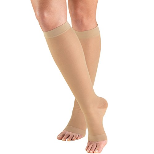 Product Cover Truform Sheer Compression Stockings, 15-20 mmHg, Women's Knee High Length, Open Toe, 20 Denier, Nude, X-Large