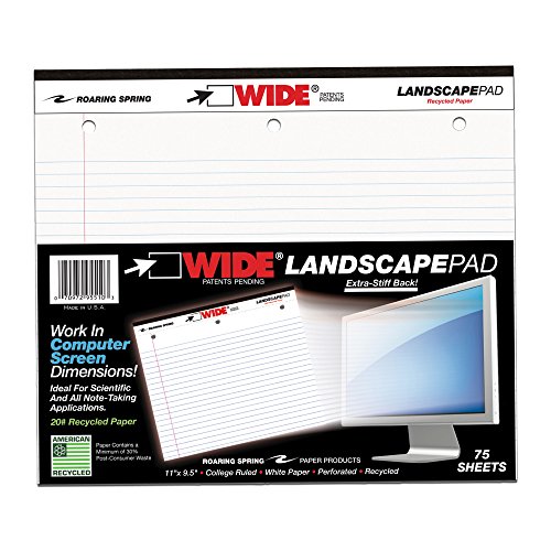 Product Cover Roaring Spring Paper Products Wide Stiff-Back Pad, 11 x 9.5 Inches, 75 Lined Sheets, White