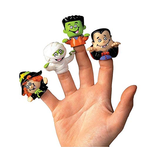 Product Cover Dozen Vinyl Halloween Character Finger Puppets (Witch, Dracula, Ghoul, Frankenstein)