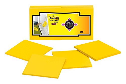 Product Cover Post-it Super Sticky Full Adhesive Notes, 3 x 3-Inches, Electric Yellow, 12-Pads/Pack