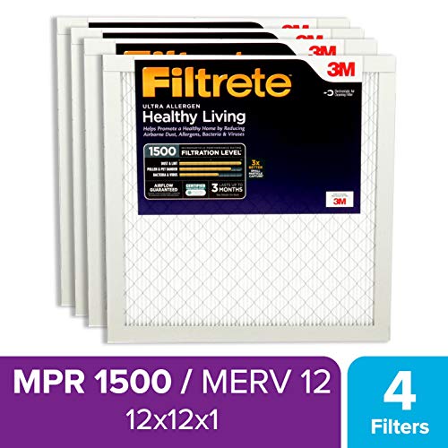 Product Cover Filtrete Healthy Living Ultra Allergen Reduction AC Furnace Air Filter, Exclusive 3-in-1 3M Technology, MPR 1500, 12 x 12 x 1-Inches, 4-Pack