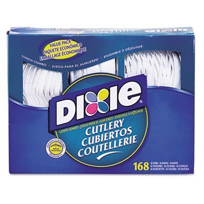 Product Cover Dixie Combo Pack, Tray w/Plastic Forks, Knives, Spoons, 168 Utensils (DXECM168)