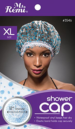 Product Cover Shower Cap - Blue Dot Pattern, Vinyl material, elastic band, extra large, large, won't fall off your head,
