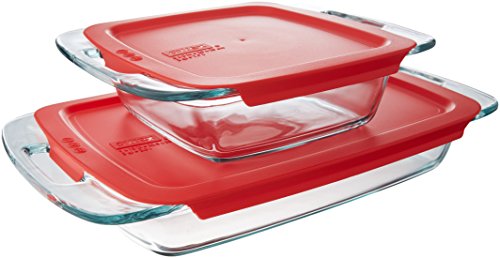 Product Cover Pyrex Easy Grab Glass Bakeware Set with Red Lids (4-Piece)