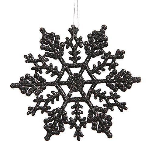 Product Cover Club Pack of 24 Jet Black Glitter Snowflake Christmas Ornaments 4