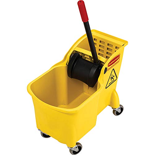 Product Cover Rubbermaid Commercial Tandem Bucket and Wringer Combo, 31-Quart Capacity, 22.63-Inch Length x 13.25-Inch Width x 32.25-Inch Height, Yellow (FG738000YEL)