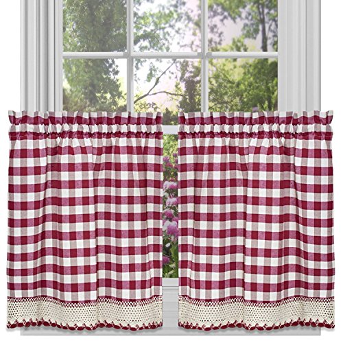 Product Cover Achim Home Furnishings Buffalo Check Tier Pair, 58-inch by 24-inch, Burgundy