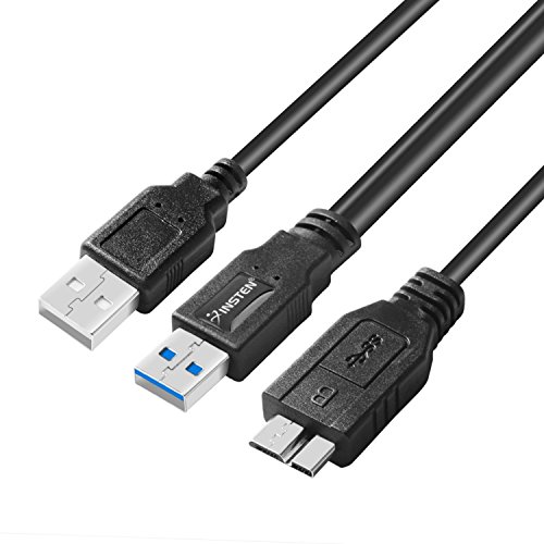 Product Cover Insten Dual USB 3.0 Type A to Micro-B USB Y Shape High Speed Cable for External Hard Drive/Seagate/Toshiba/WD/Wii-U/Note 3/Galaxy S5/HDD Enclosure (21 Inches)(A Male to Micro B) Data Sync and Charging