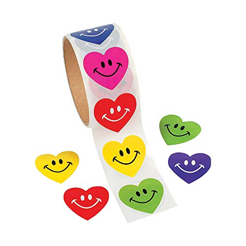 Product Cover Fun Express Heart Smile Face Stickers (100pc) for Valentine's Day - Stationery - Stickers - Roll - Valentine's Day