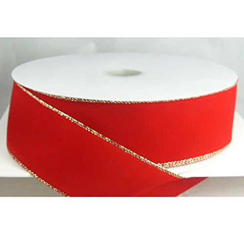 Product Cover Wired Traditional Red with Gold Edges Velvet Christmas Ribbon 2 1/2