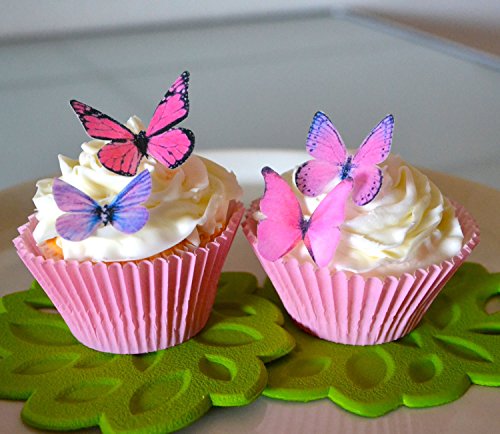 Product Cover Edible Butterflies© - Small Assorted Pink and Purple Set of 24 - Cake and Cupcake Toppers, Decoration