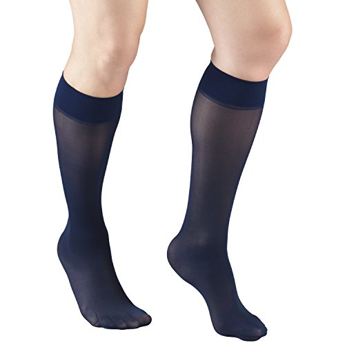 Product Cover Truform Sheer Compression Stockings, 8-15 mmHg, Women's Knee High Length, 20 Denier, Navy, X-Large