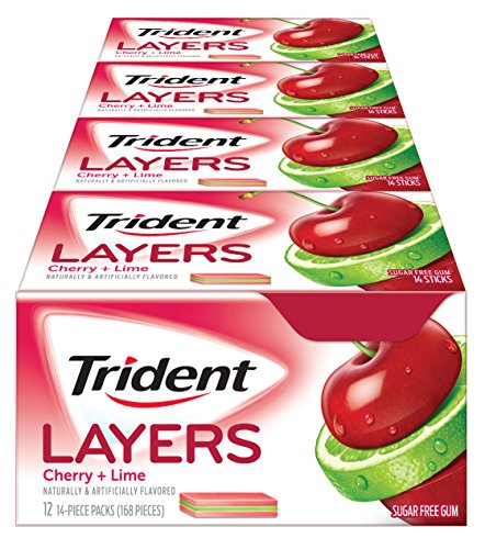 Product Cover Trident Layers Gum, Sweet Cherry and Island Lime, 14-Count (Pack of 12)