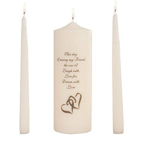 Product Cover Celebration Candles Wedding Unity Candle Set, with 9-inch Pillar with Double Heart Motif and