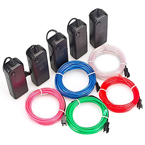 Product Cover AIT EL Wire Kit 9ft, Portable Neon Lights for Parties, Halloween, DIY Decoration (5 Pack, Each of 9ft, Red, Green, Pink, Blue, White)