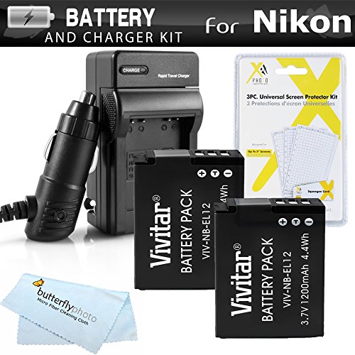 Product Cover 2 Pack Battery and Charger Kit for Nikon COOLPIX S9900, A900, W300, S9300 S6300, S9200, AW120, AW130, S9700, KeyMission 360, KeyMission 170 Camera Includes 2 Replacement EN-EL12 Batteries + Charger +