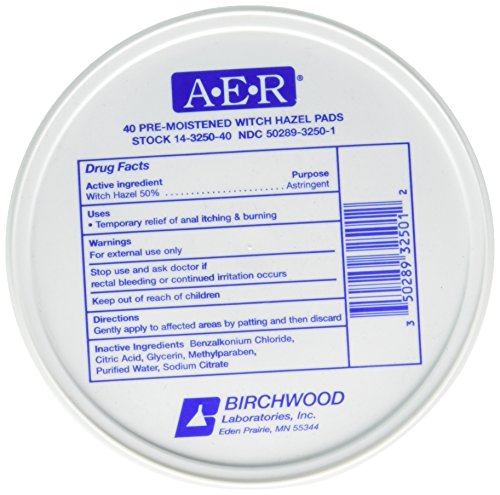 Product Cover Birchwood Laboratories A-E-R Pre-Moistened Witch Hazel Pads, 80 Count