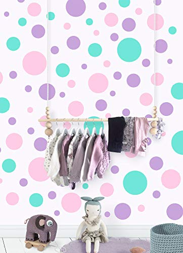 Product Cover Create-A-Mural Pastel Polka Dot Wall Decals -Girls Room Wall Decor Stickers Vinyl Peel & Stick DIY Bedroom, Playroom, Baby Nursery Toddler to Teen Decoration (Lilac,Pink,Mint)