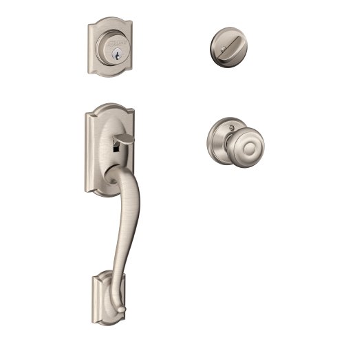 Product Cover Schlage Camelot Single Cylinder Handleset and Georgian Knob, Satin Nickel (F60 V CAM 619 GEO)