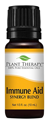 Product Cover Plant Therapy Immune-Aid Synergy Essential Oil Blend. 100% Pure, Undiluted, Therapeutic Grade. Blend of: Frankincense, Tea Tree, Rosemary, Lemon, Eucalyptus and Orange. 10 ml (1/3 oz)