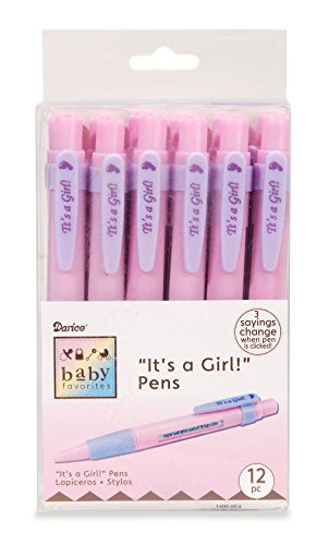 Product Cover Darice It's a Girl Pen with Three Sayings (12pc) - Perfect for Baby Girl Shower Games and Favors - Sayings Change When Pen is Clicked - Comfortable Black Ink Pen Writes Dark and Smooth