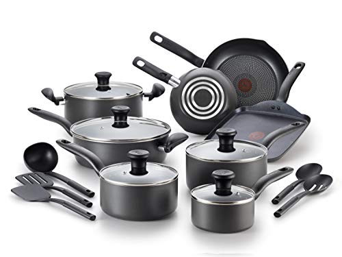 Product Cover T-fal B208SI64 Initiatives Nonstick Inside and Out Dishwasher Safe Oven Safe Cookware Set, 18-Piece, Charcoal