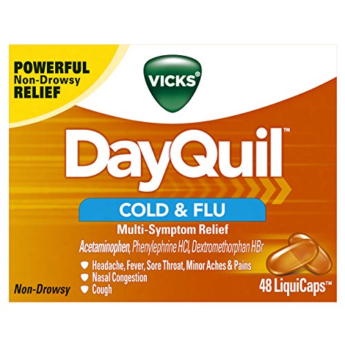 Product Cover Vicks DayQuil Cold & Flu Multi-Symptom Relief, 48 LiquiCaps - #1 Pharmacist Recommended -Non-Drowsy, Daytime Sore Throat, Fever, and Congestion Relief