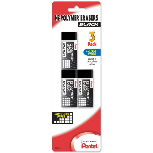 Product Cover Pentel Hi-Polymer Block Eraser, Black, 3 Pack (ZEAH06BP3)
