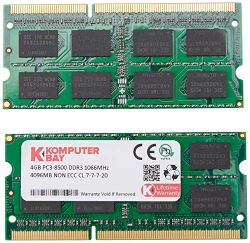 Product Cover Komputerbay 8GB (2X 4GB) DDR3 SODIMM (204 pin) 1066Mhz PC3-8500 (7-7-7-20) Laptop Notebook Memory for Apple MacBook Pro