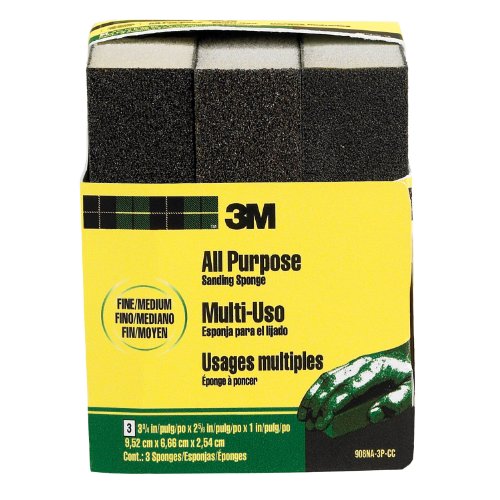 Product Cover 3M Sanding Sponge, Fine/Medium, 3.75-Inch by 2.625-Inch by 1-Inch,  3-Pack - 908NA-3P-CC