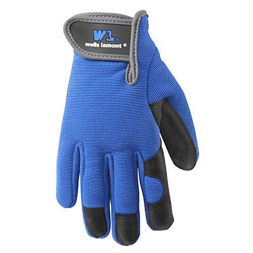Product Cover Kids Stretch Work Gloves with Synthetic Leather Palm, Fits Youth Ages 5-8 (Wells Lamont 7700Y)