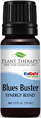 Product Cover Plant Therapy Blues Buster Synergy Essential Oil Blend. 100% Pure, Undiluted, Therapeutic Grade. Blend of: Tangerine, Geranium and Grapefruit. 10 ml (1/3 oz).