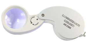 Product Cover Jewellers Jeweler Pocket Loupe 40 X 25 Mm Magnifier Magnifying Glass Eye Lens Pieces with Illuminated LED Light and Free Case Chrome Finish
