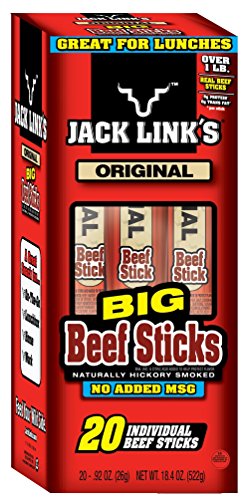 Product Cover Jack Link's Beef Sticks, Original, 0.92 Ounce (20 Count) - Great Protein Snack, Meat Stick with 5g of Protein, Made with 100% Premium Beef, No Added MSG